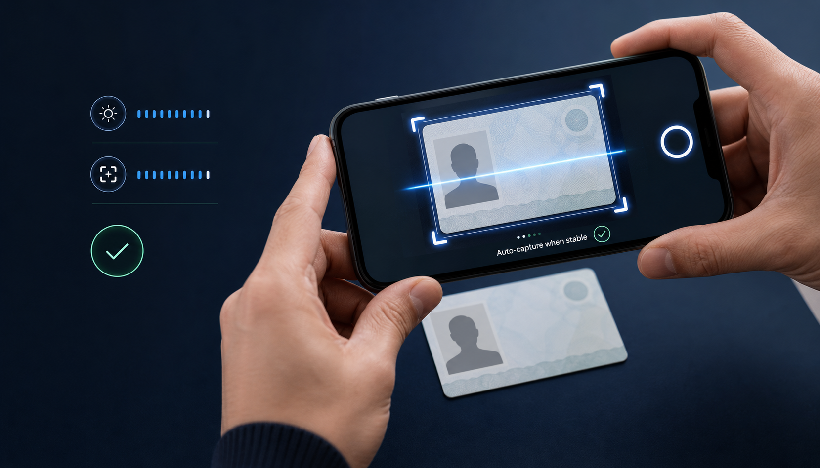 A mobile phone automatically capturing an aligned identity document